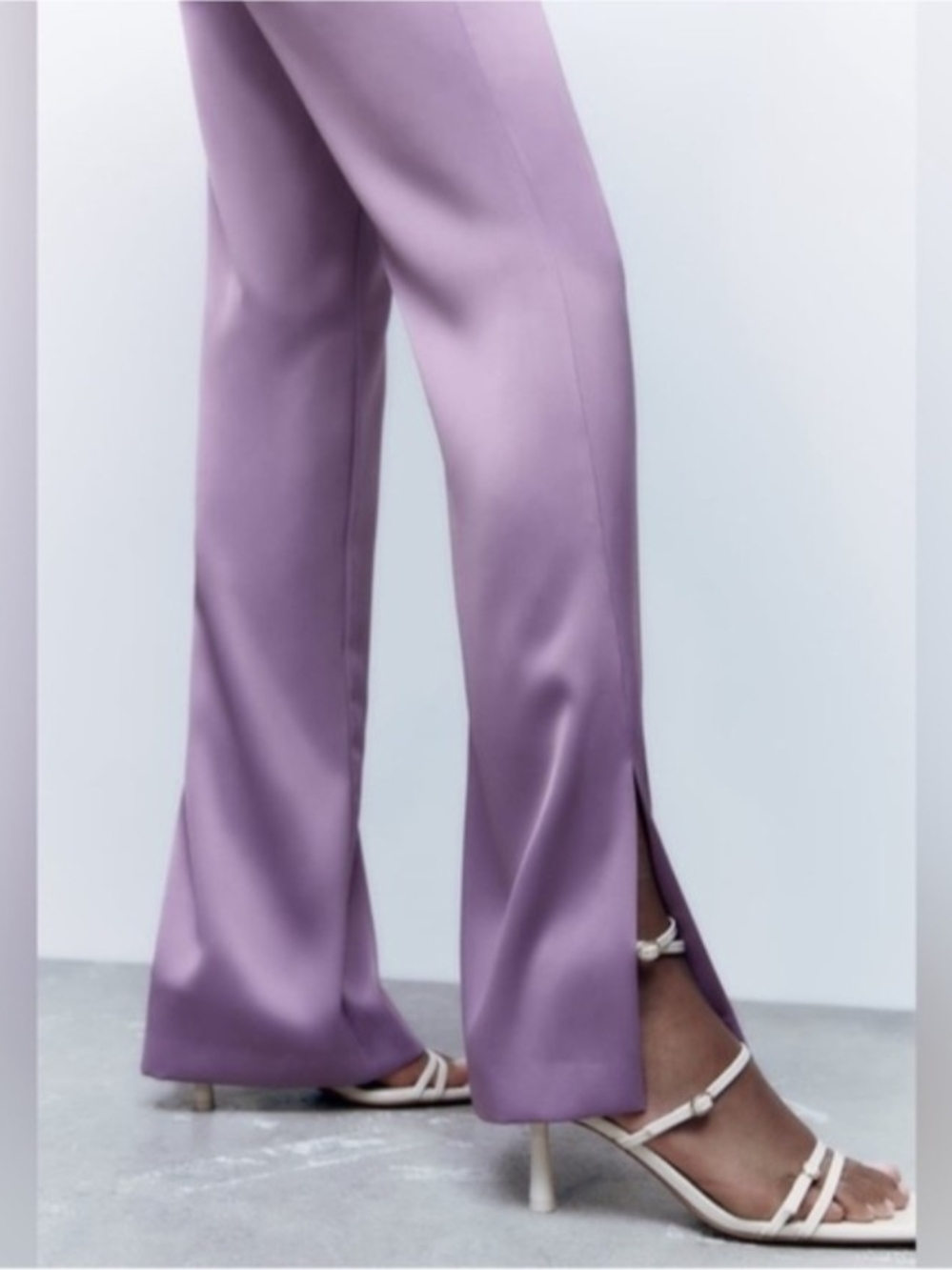 Zara Lavender Satin Flare Pants with Side Slit